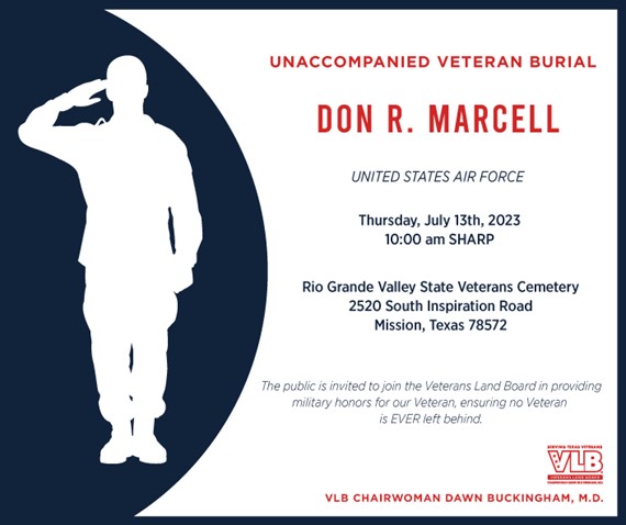 Unaccompanied Veteran Burial for U.S Air Force Veteran Airman First Class (A/1C) Don R. Marcell