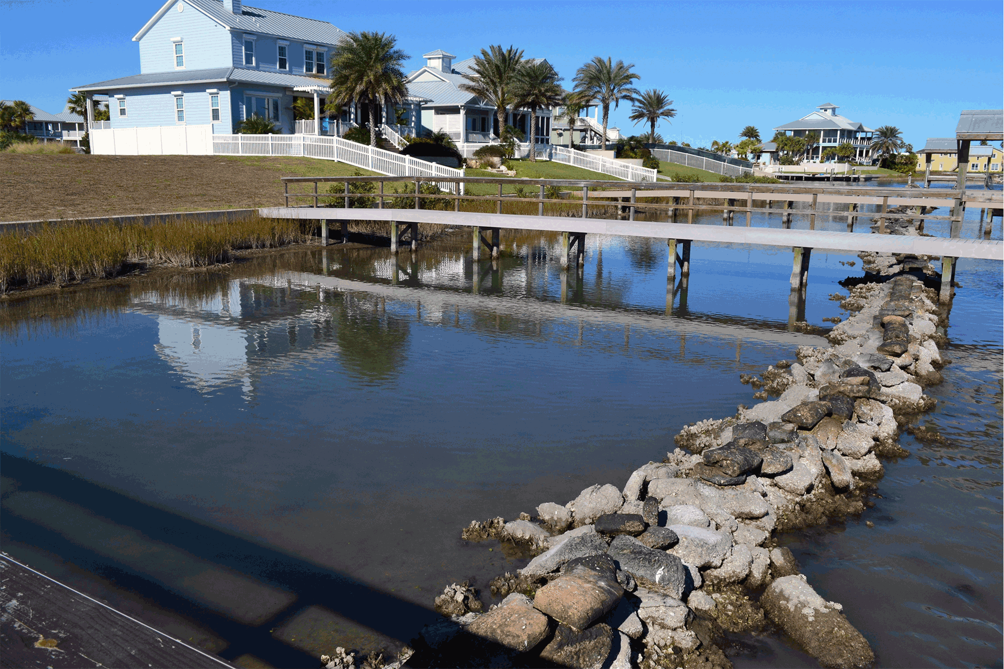 living shoreline with pier and breakwaters