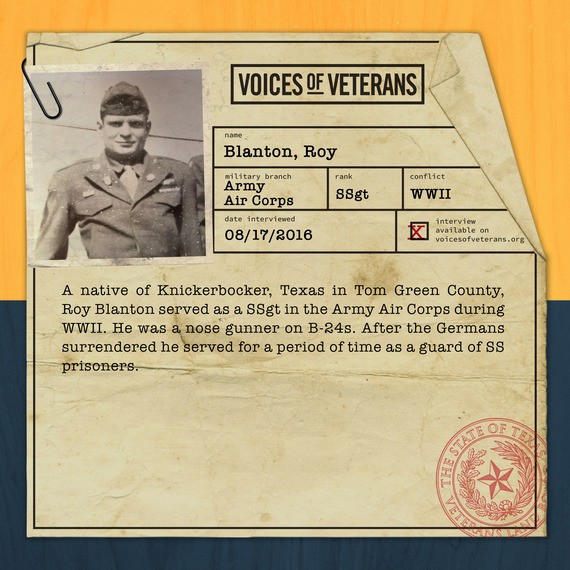 Staff Sergeant (SSgt) Roy Blanton who served in the U.S. Army during WWII