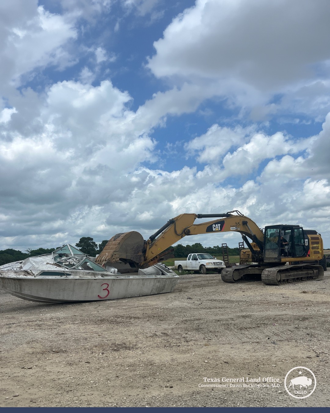 A relinquished boat during the Chambers County Vessel Turn-In Program in May 2026