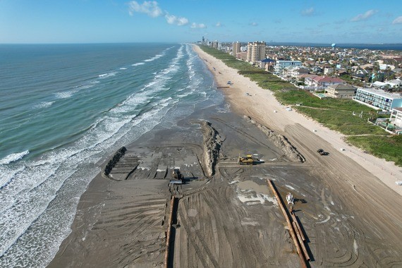 This photo shows a GLO CEPRA beach nourishment project completed in partnership with the City of South Padre Island that advances the South Padre Island Beach Nourishment Project, a feature of the Coastal Texas Project. Photo courtesy of Kristina Boburka, City of South Padre Island