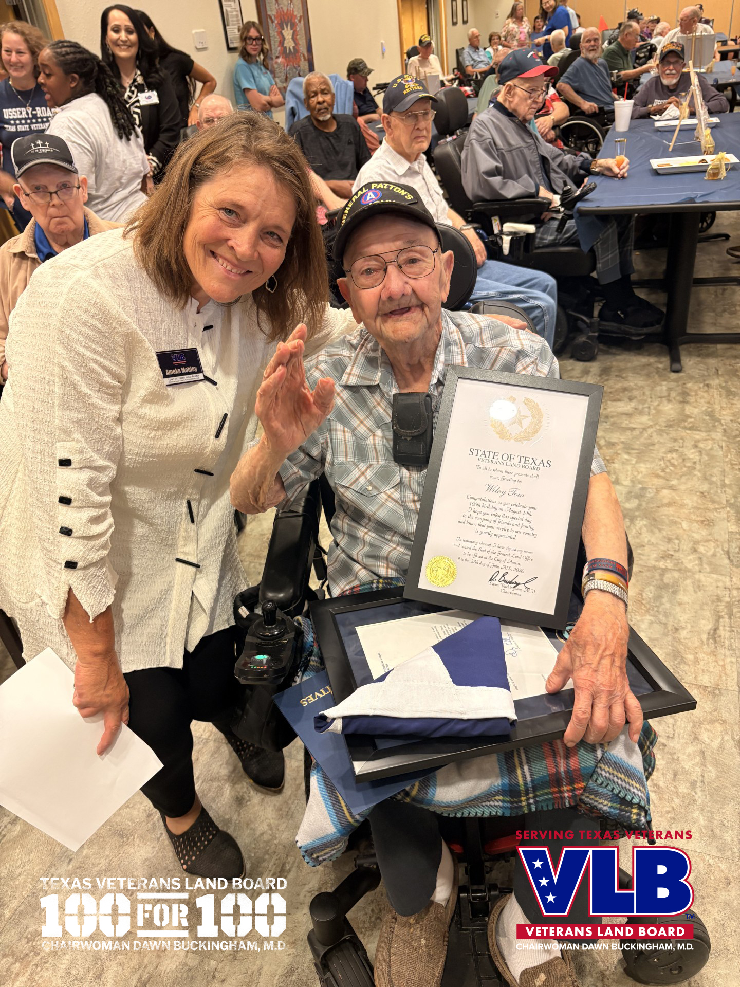 Mr. Wiley Tow and VLB On-Site Representative Ameka Mobley at his 100th Birthday Celebration