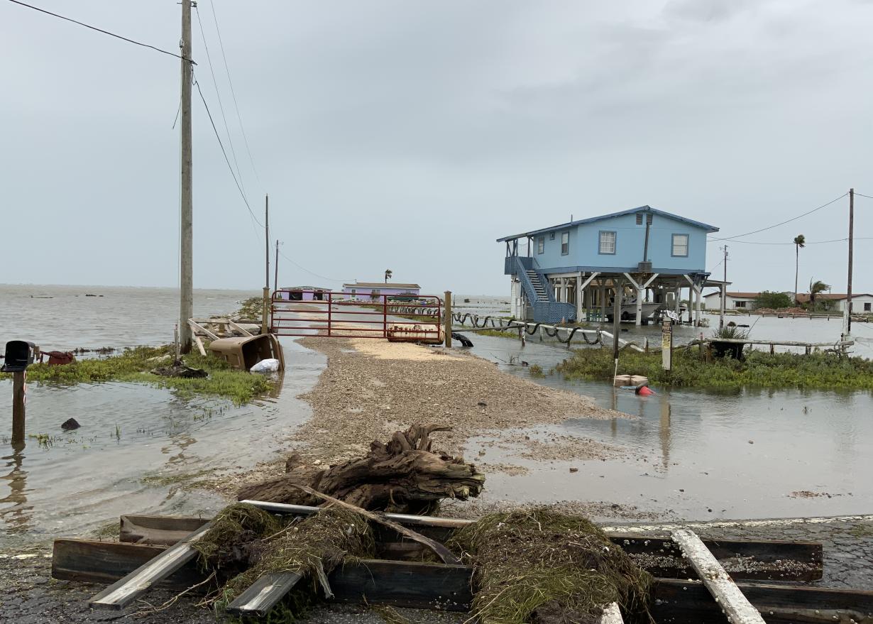 A damaged house on the Texas coast after a hurricane.