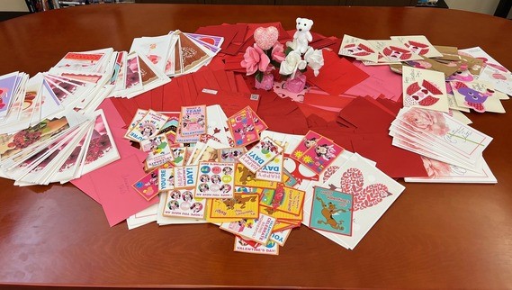 Valentines for Vets cards at the Lamun-Lusk-Sanchez Texas State Veterans Home